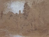 IL SILE IN CITTA' 2010 Carboncino, creta bianca e gialla su cartone bruno cm 13x19,5